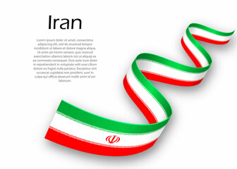 Waving ribbon or banner with flag of Iran. Template for independence day design