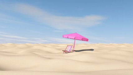 Summer with water play equipment placed on the beach. summer time. 3D illustration, 3D rendering	