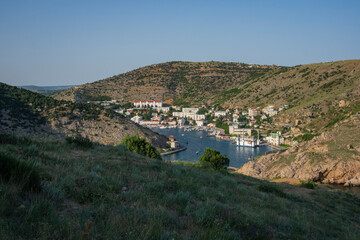 Balaklava bay, Bella Chiava, Beautiful harbor in Crimea. View of the Balaklava Bay from Mount George