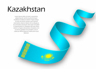 Waving ribbon or banner with flag of Kazakhstan