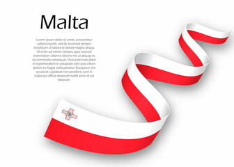 Waving ribbon or banner with flag of Malta