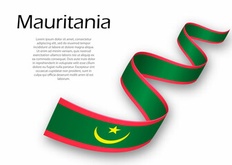 Waving ribbon or banner with flag of Mauritania. Template for independence day design