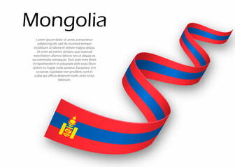 Waving ribbon or banner with flag of Mongolia. Template for independence day design