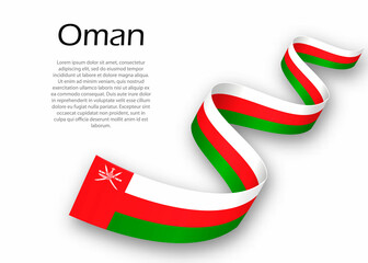 Waving ribbon or banner with flag of Oman. Template for independence day design