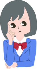 考え事をしている女子学生のイラスト素材