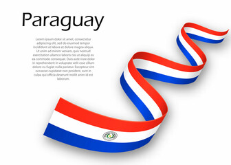 Waving ribbon or banner with flag of Paraguay. Template for independence day design