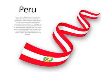 Waving ribbon or banner with flag of Peru. Template for independence day design