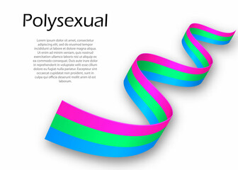 Waving ribbon or banner with Polysexual pride flag