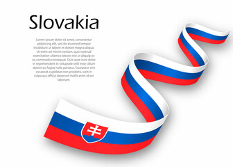 Waving ribbon or banner with flag of Slovakia