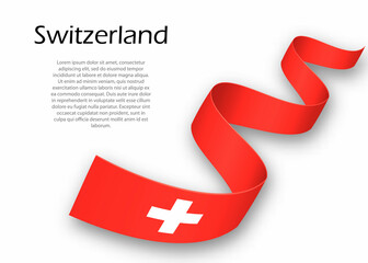 Waving ribbon or banner with flag of Switzerland