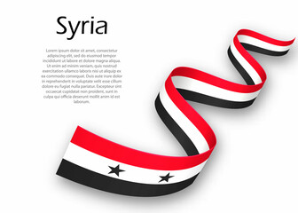Waving ribbon or banner with flag of Syria. Template for independence day design