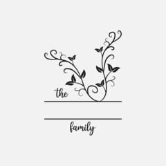 family monogram frame with floral decoration vector illustration, emblem badge monogram with blank space for family, greeting and
wedding