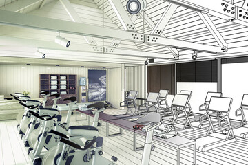 Treadmills & Bikes Inside a Gym (draft) - 3d Visualization