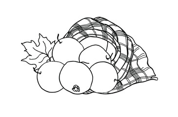 Apples, a blanket, autumn leaves. Thanksgiving and Harvest element. Isolated on a white background. 