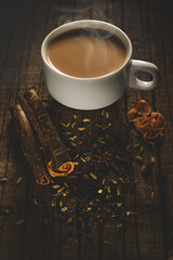 Masala tea with spices.National indian traditional beverage with tea