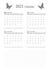 胡蝶 アゲハチョウ 2021年のシンプルなカレンダー 9月 10月 11月 12月 ベクター