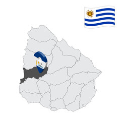 Location Rio Negro Department  on map Uruguay. 3d location sign similar to the flag of  Rio Negro Department. Quality map  with  regions of Uruguay for your design. EPS10
