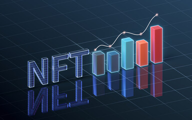NFT nonfungible tokens concept with dark background, 3d rendering.