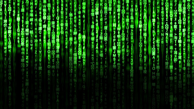 Matrix Code Background with the Green Digital Symbols.