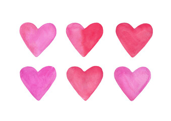 Hand-drawn hearts in watercolor. Isolated on white background. Perfect for Valentine's Day and greeting cards.
