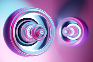 3d illustration of a futuristic part of a spacecraft turbine under a pink and yellow background