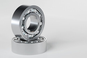 3D illustration metal silver ball bearing with  balls on   white  isolated background. Bearing industrial. This part of the car