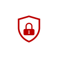 red Shield security with lock icon isolated on white background. Protection, safety, password security. Firewall access privacy sign. Vector Illustration template