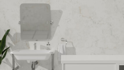 White table top for montage your product in modern loft bathroom interior, 3d rendering