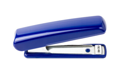 Stationery stapler on a white background. Blue stapler. Isolate. - obrazy, fototapety, plakaty