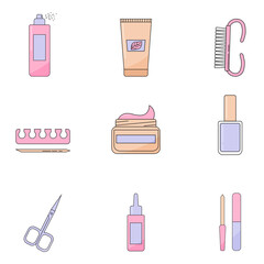 Various manicure accessories, equipment, tools. Nail file, nail scissors, tweezers, nail polish, hand cream, polish remover for nails Shellac accessories