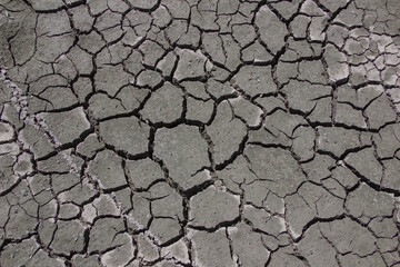 Cracked dry land during a drought. A long time without rain. Infertile soil without plants