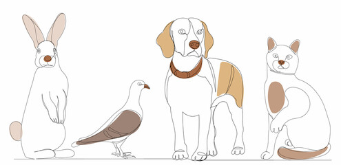 rabbit, dog, cat one continuous line drawing, sketch