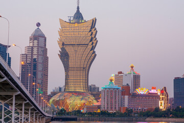 .Taipa Bridge & Macau Cityscape from Taipa Island at night, Macau