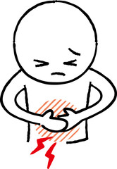 お腹を痛がっている人のイメージイラスト（手描き）