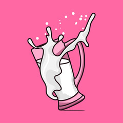 Naklejka na ściany i meble vector illustration. splash of milk in a glass on a pink background 