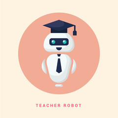Robot teacher icon on line style. Android human assistant.