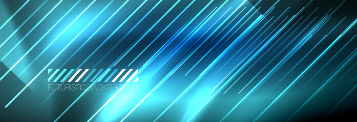 Neon glowing lines, magic energy and light motion background. Vector wallpaper template