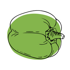 Bell pepper icon.Hand-drawn doodle sketch with abstract spot.Vegetarian food,vegetable with vitamins for healthy lifestyle,balanced nutrition,correct diet.Isolated. Vector illustration.