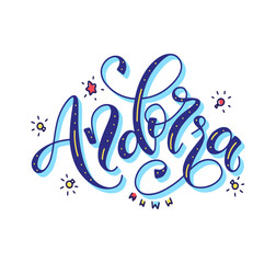 The name of the country in festive decoration, vector cartoon illustration with lettering - Andorra