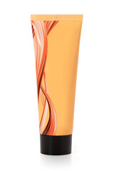 Cream, yellow tube of ointment on a white background. Front view. Full depth of field. With clipping path