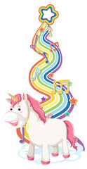 Unicorn standing on the cloud with rainbow on white background