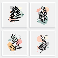 wall art vector set. Foliage line art drawing with abstract shape. Abstract Plant Art design for print, cover, wallpaper, Minimal and natural wall art. Vector illustration.