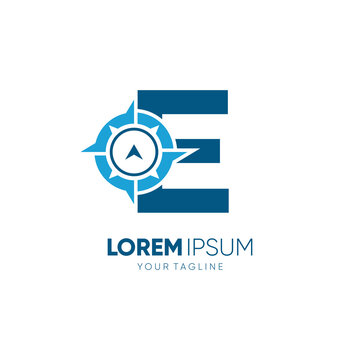 Letter E Compass Logo Design Vector Icon Graphic Emblem Illustration