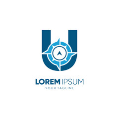 Letter U Compass Logo Design Vector Icon Graphic Emblem Illustration