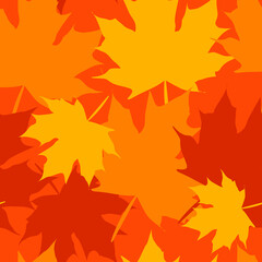 Seamless vector pattern of the maple leaf in autumn, silhouette maple leaf, orange tone pattern.