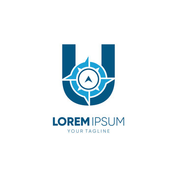 Letter U Compass Logo Design Vector Icon Graphic Emblem Illustration