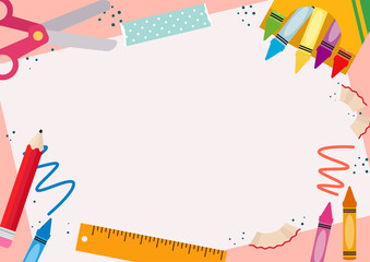 Back to school stationery blank note template. Flat vector cartoon design