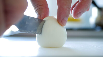 Closeup Image with a Hot and Delicious Boiled Egg at Breakfast in the Morning