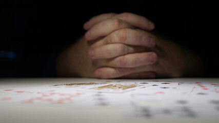 Gambling, Betting and Winning. Playing a Card Game. One Person Playing Cards and Having Fun. Gamble Competition Gaming Cards.