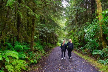 Obraz premium Girls walking in rainforest